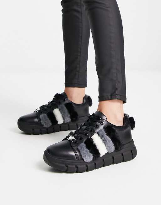 Love Moschino faux fur panel trainers in black | ASOS