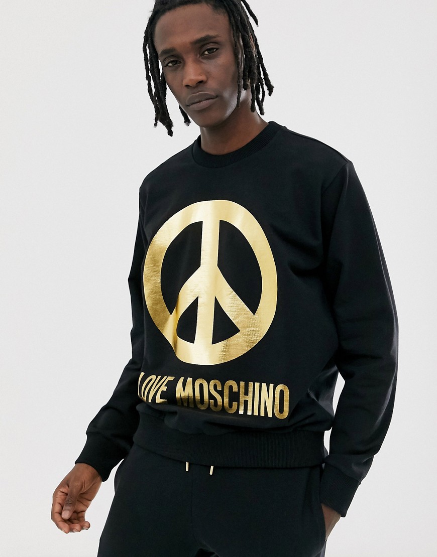 Love Moschino - Felpa con logo della pace nero e oro