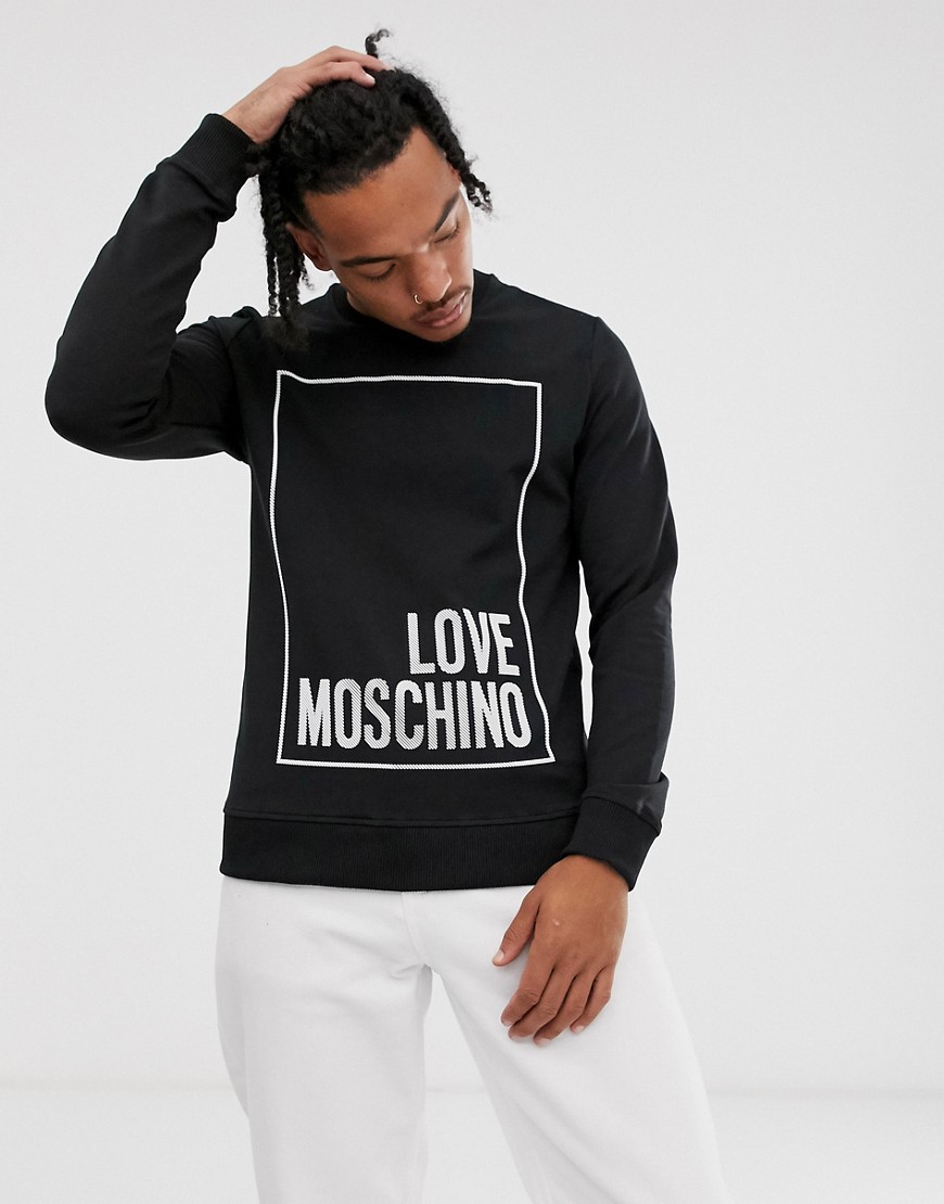 Love Moschino - Felpa nera con logo riquadrato metallizzato-Nero