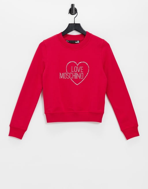 Love Moschino - Felpa rosa con logo di strass