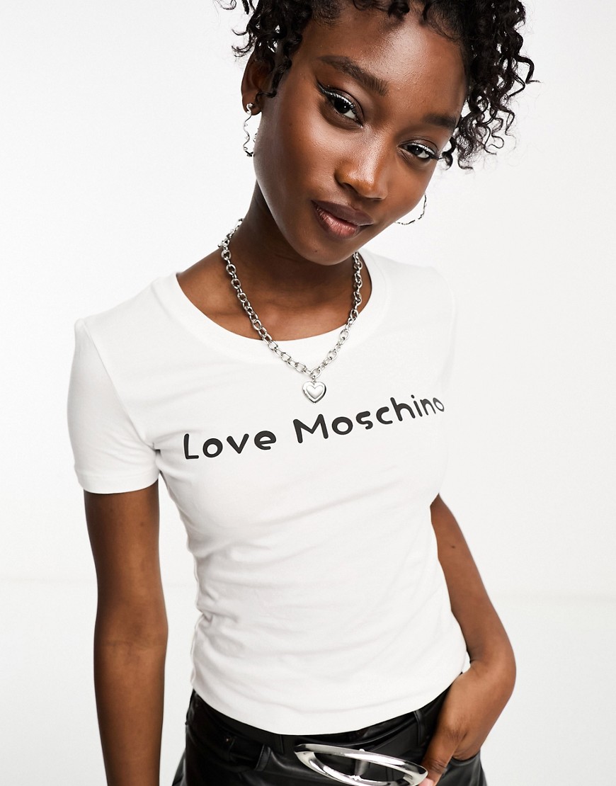 Love Moschino fitted logo t shirt in white