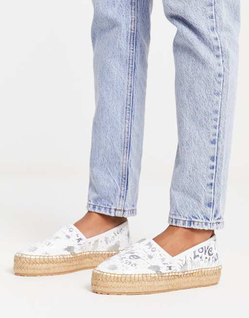 Love Moschino flatform espadrilles in silver heart print