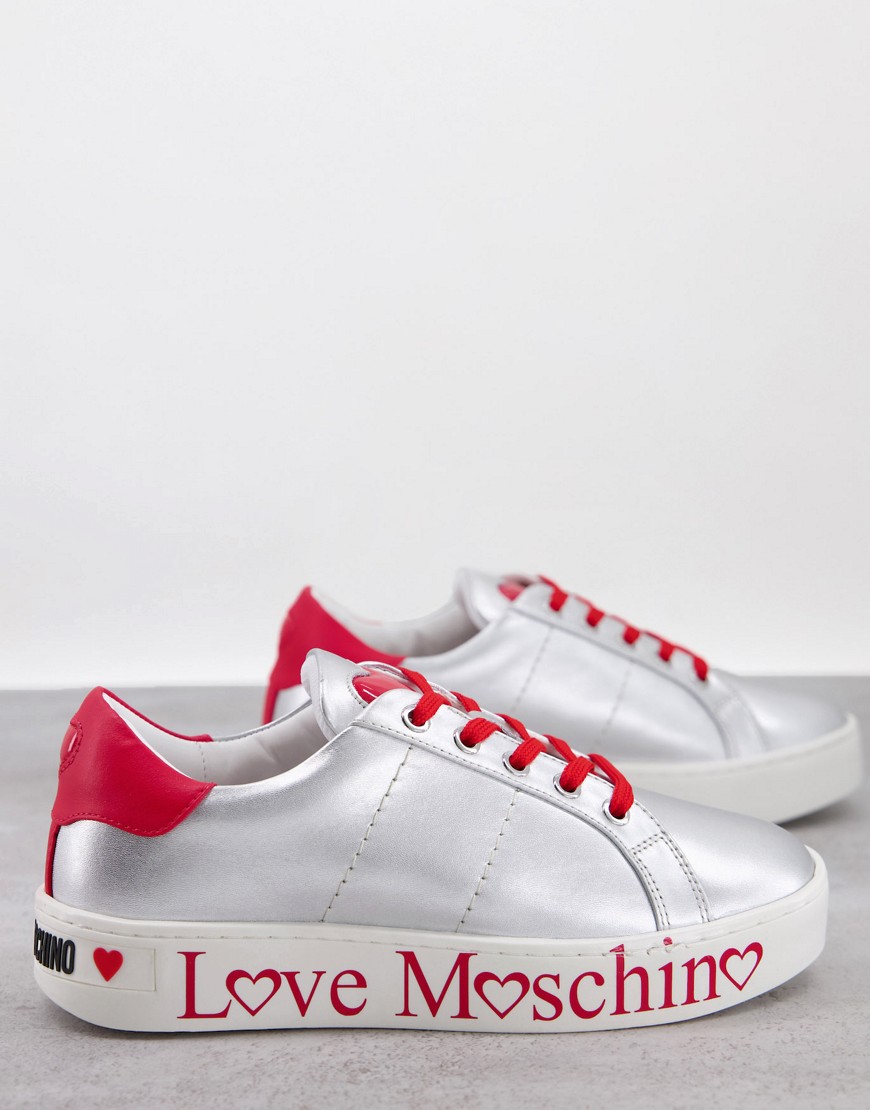 Love Moschino flatform sneakers in silver and red