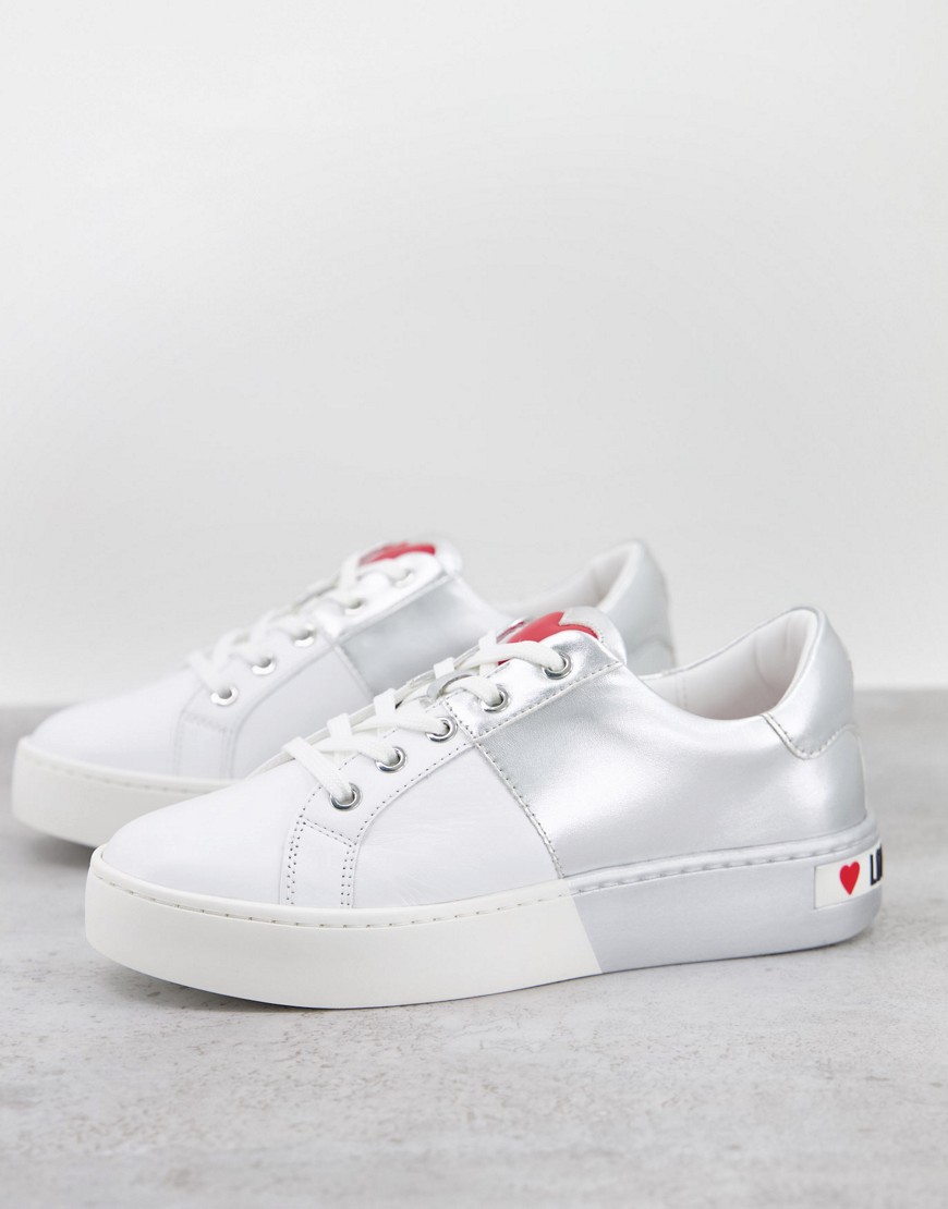Love Moschino flatform trainers in white and silver