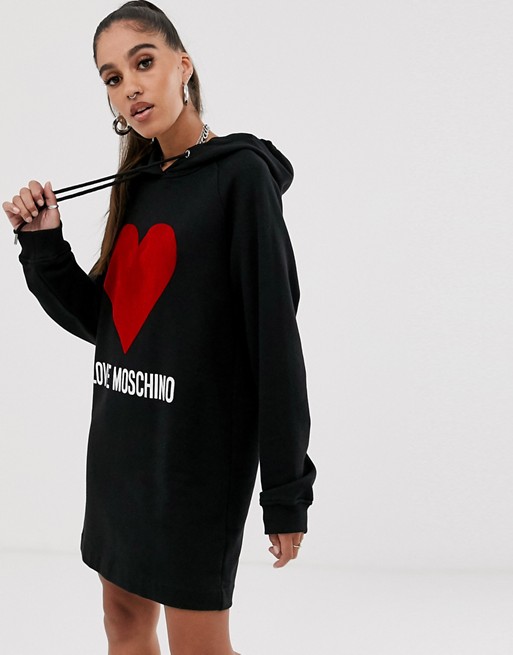 Love Moschino flocked heart logo hooded dress