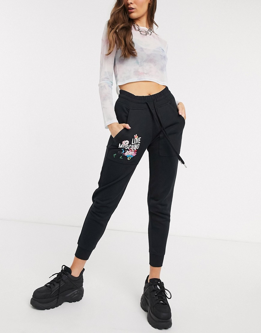 Love Moschino floral logo joggers-Black