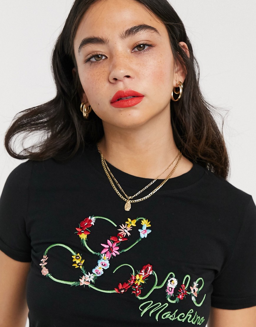 Love Moschino floral logo t-shirt-Black