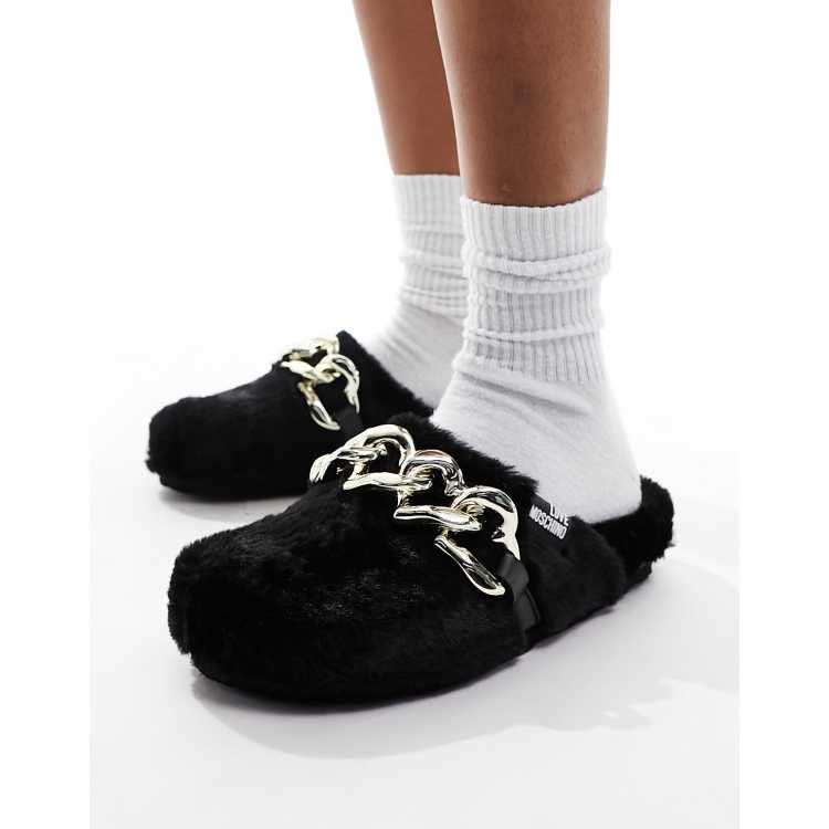 Love Moschino fluffy slippers in black ASOS