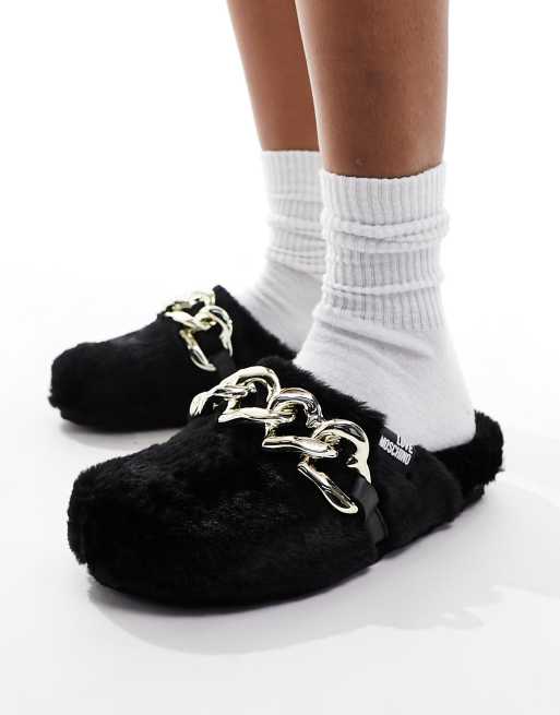 Fluffy best sale black shoes