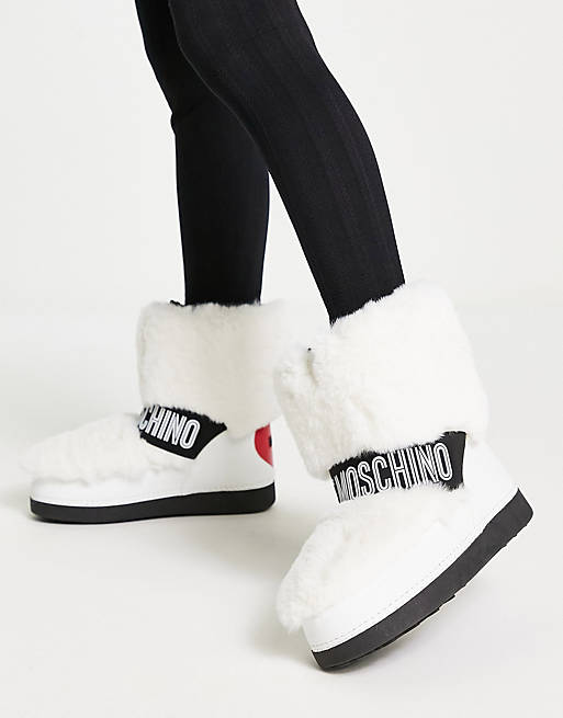 Love Moschino fluffy snow boots in white | ASOS