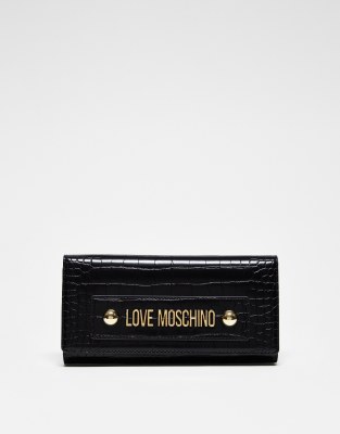 Love Moschino foldover purse in black croc - ASOS Price Checker