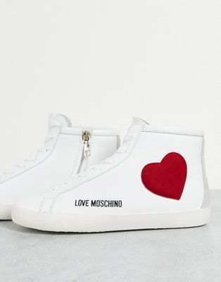 Chaussures Love Moschino - Free Love - Baskets montantes avec cœur - Blanc