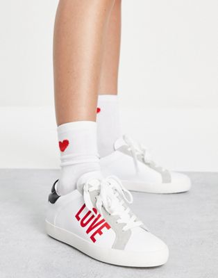 Love Moschino Free Love logo trainer in white