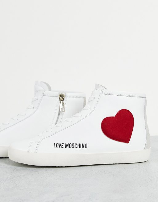 Love Moschino - Free Love - Sneakers alte bianche con cuore