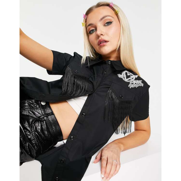 Love Moschino fringe detail western shirt in black | ASOS