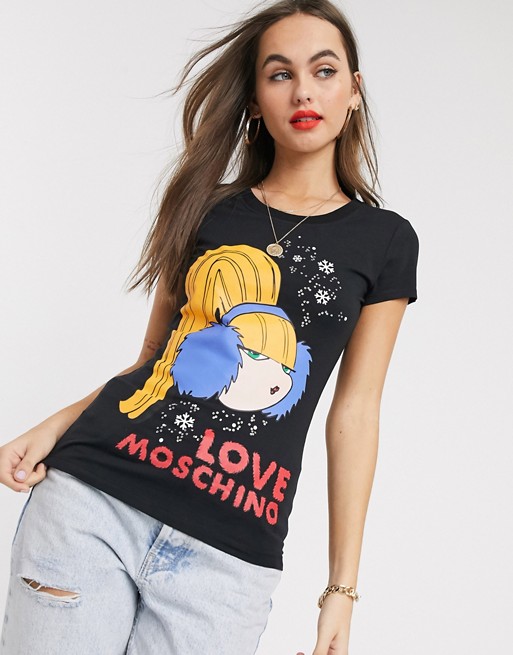 Love Moschino frosty girl print logo t-shirt