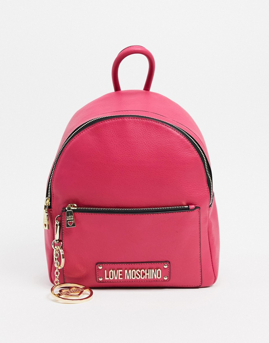 Love Moschino — Fuchsia-farvet rygsæk med nøglekæde-Pink