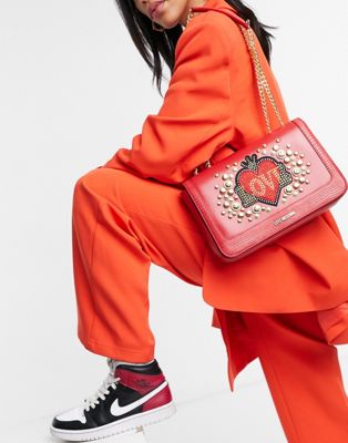 Love Moschino full of love studded shoulder bag in red