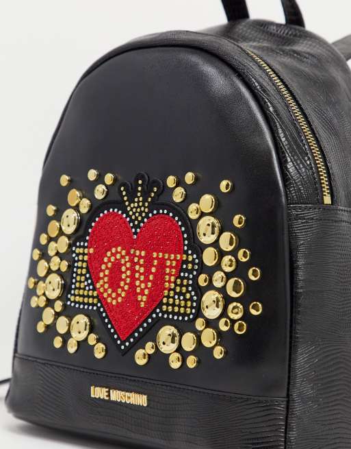 ZAINO NERO CON APPLICAZIONI CON BORCHIE LOVE MOSCHINO