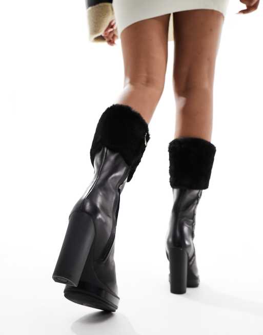 High heel boots hot sale with fur trim