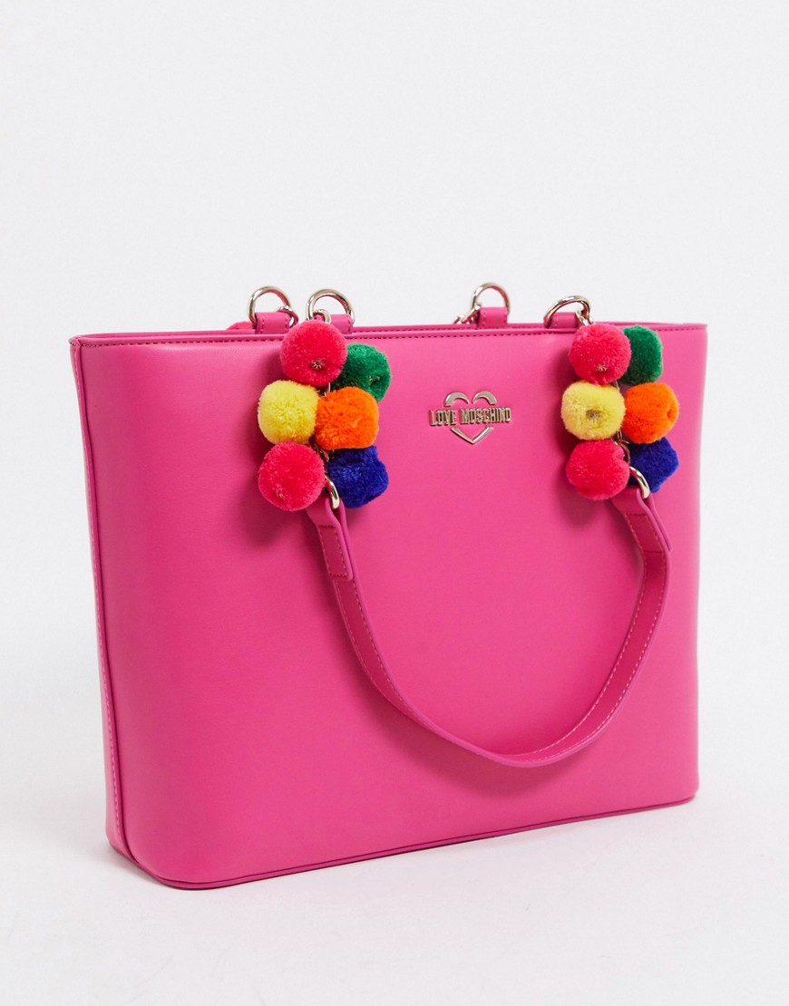 Love Moschino - Fuschiafarvet taske med pomponer-Pink