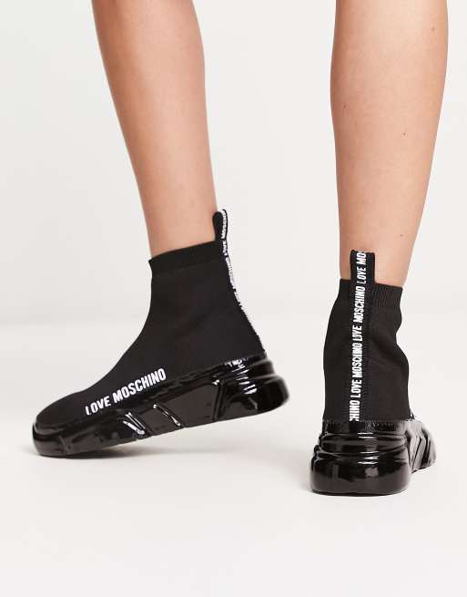 Love Moschino - Gebreide instapsneakers met logo in volledig zwart