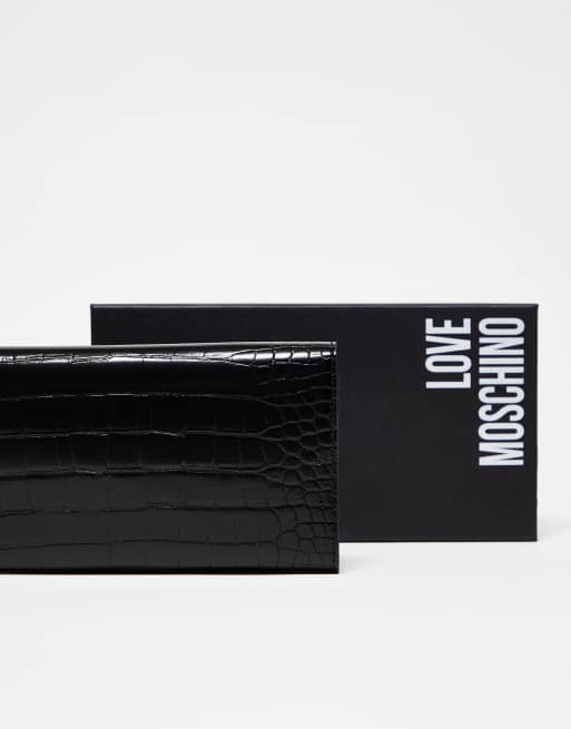 Love Moschino – Geldbörse in Kroko-Schwarz mit Umschlagverschluss, 3 von 4