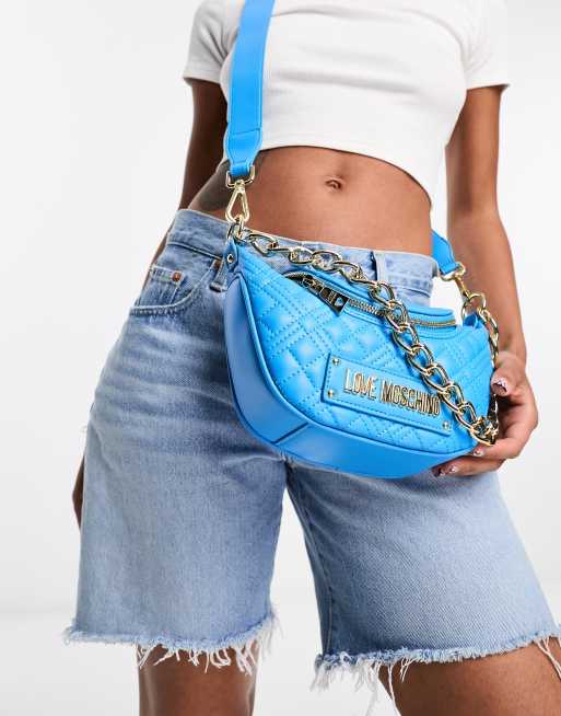 Love Moschino – Gesteppte Schultertasche in leuchtendem Blau mit Tragekette, 2 von 4