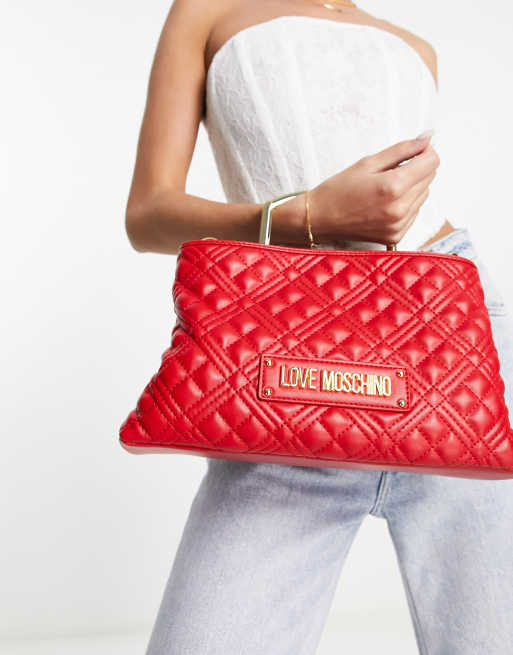 Love Moschino – Gesteppte Tragetasche in Rot mit Tragegriff oben
