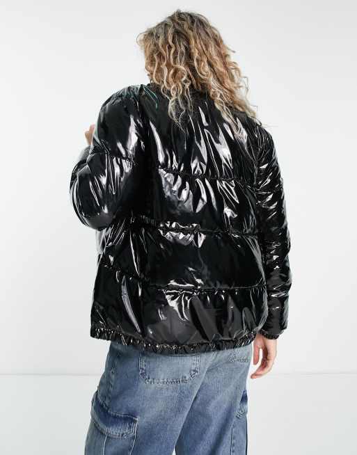 Love Moschino - Gewatteerd bomberjack met wetlook in zwart, 2 van 4