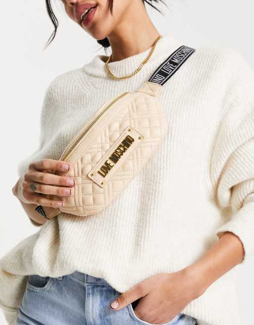 Love Moschino - Gewatteerde crossbody tas met diamantvormige stiksels en logo in neutraal