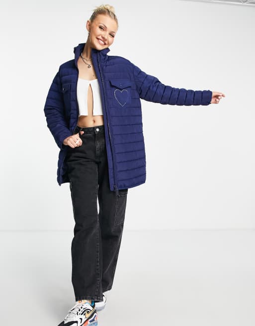 Love Moschino - Giacca blu imbottita con logo a cuore sulla tasca