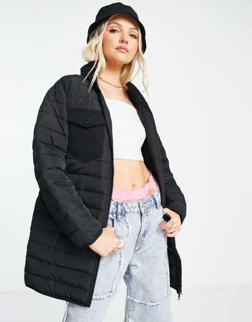 Love Moschino - Giacca nera imbottita con logo a cuore su tasca