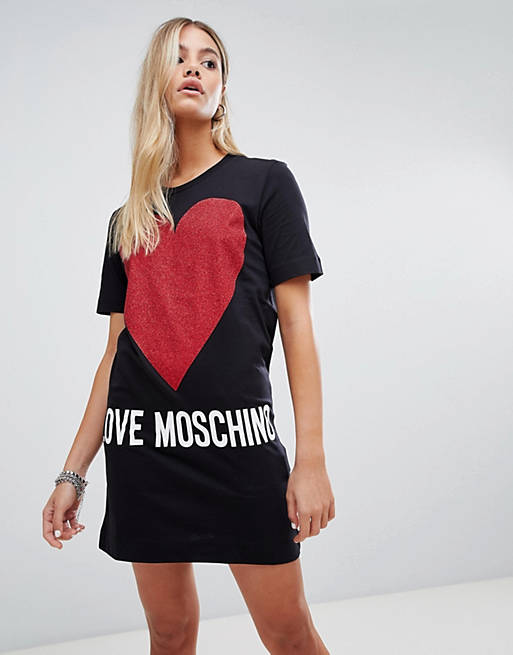 Love Moschino Glitter heart logo t-shirt dress | ASOS