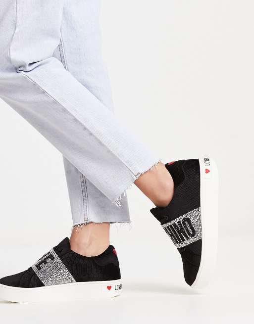 Love Moschino glitter panel logo sneakers in black