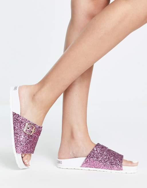 Moschino store glitter slides