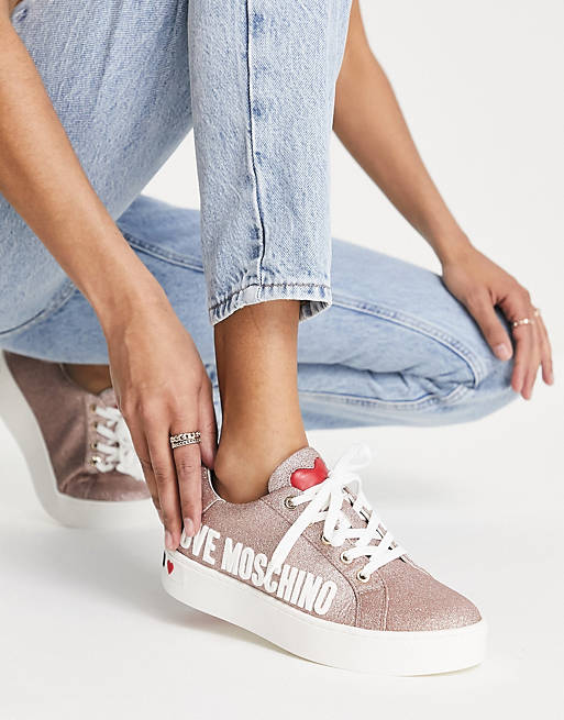 Love Moschino glitter sneakers in light pink | ASOS