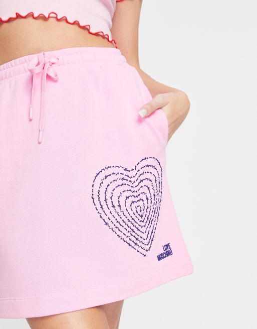 Love Moschino - Gonna in jersey rosa con logo a forma di cuore e poesia