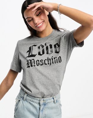 Love Moschino gothic logo t shirt in grey