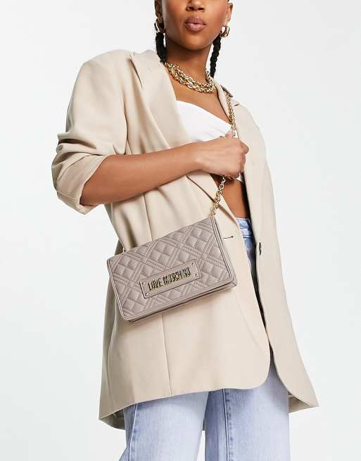 Love Moschino - Grå crossbody-taske med kæderem og diamantformet vattering