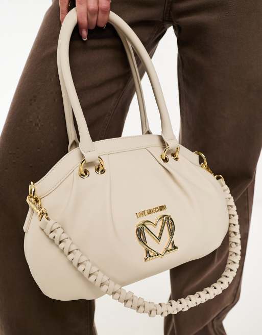 Love Moschino – Gräddvit axelväska med flätat handtag