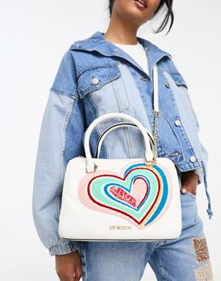 Love Moschino graffiti heart chain handle cross body bag in white