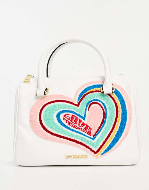 Love Moschino graffiti heart chain handle cross body bag in white, 4 of 4