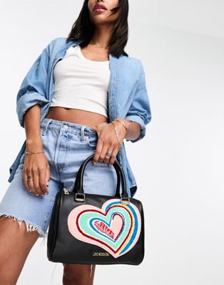 Love Moschino graffiti heart top handle bag in black