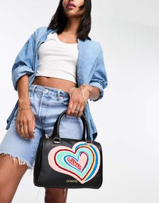 Love Moschino graffiti heart top handle bag in black - ASOS Price Checker