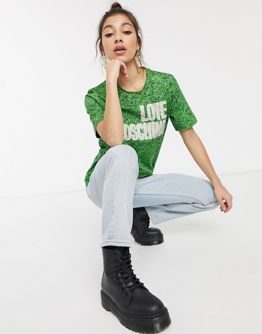 Love Moschino grass print logo t-shirt-Green