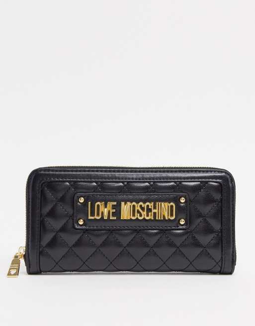 Love Moschino - Grote doorgestikte portemonnee in zwart