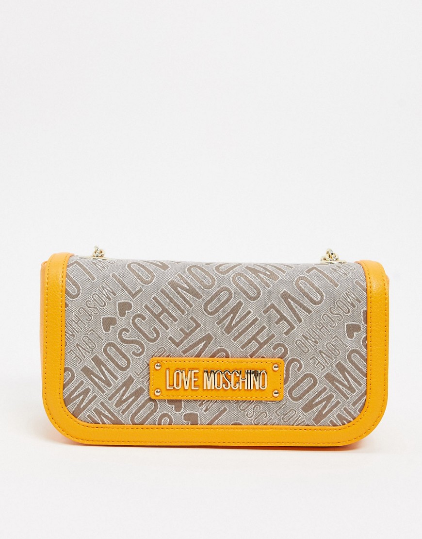 Love Moschino – Gul crossbody-väska i jacquard med logga