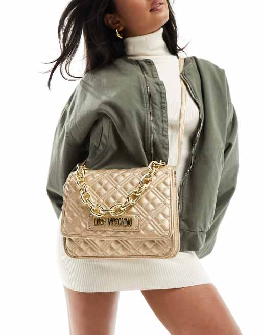 Love Moschino – Guldfärgad, quiltad axelväska