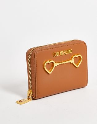 Love Moschino heart bit zip around purse in tan brown